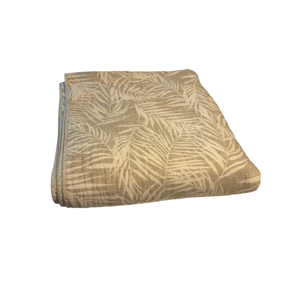 Tommy Bahama Home Quilt Queen Tan Tropical Palm Leaf Cotton Bedding